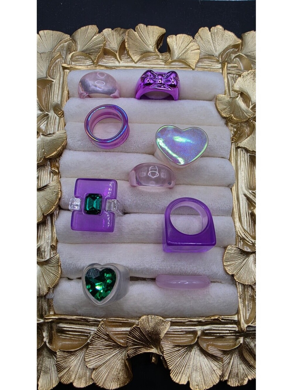 Set of 7 Trendy Purple and Pink Resin Rings Various Sizes